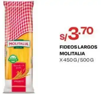 Wong Fideos Largos Molitalia 450g/500g oferta