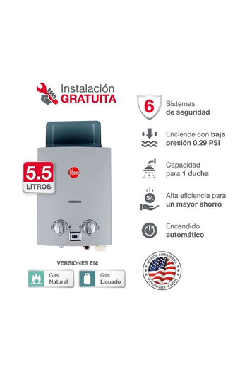 Tiendas EFE Terma a gas rheem 9500w 5.5lt gn oferta