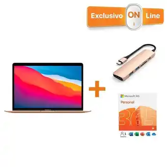 iShop Macbook air 13" m1- 256gb dorado + gratis multipuerto satechi dorado 6 en 1 usb-c + gratis microsoft 365 personal oferta