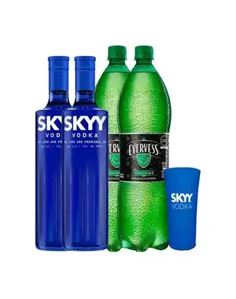 Sumon Licores Vodka skyy 750ml x2 + evervess 1.5lt x2 + 4 vasos oferta