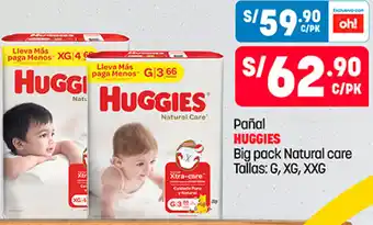 Plaza Vea Pañal Huggies Big Pack Natural Care G,XG,XXG oferta