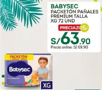 Tottus Babysec Packetón Pañales Premium Talla XG 72und oferta