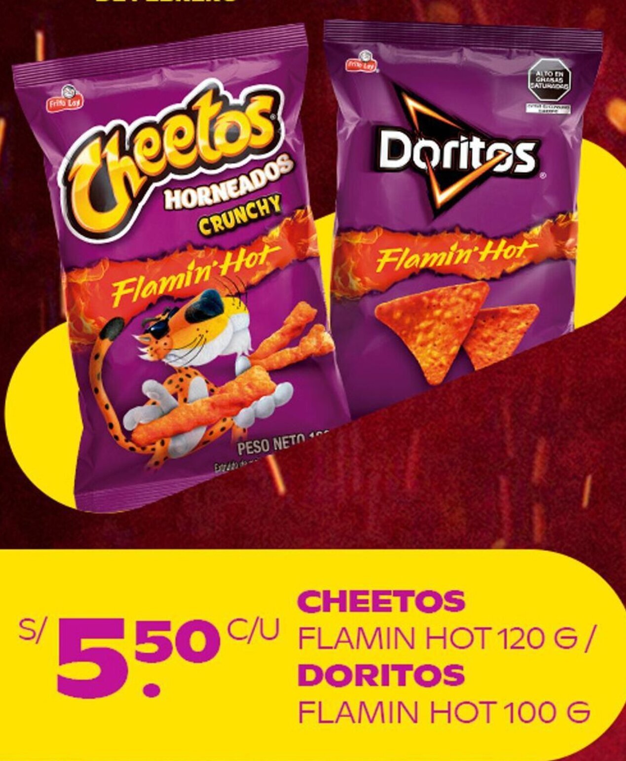 Cheetos Flamin Hot 120g Doritos Flamin Hot 100g oferta en Tambo