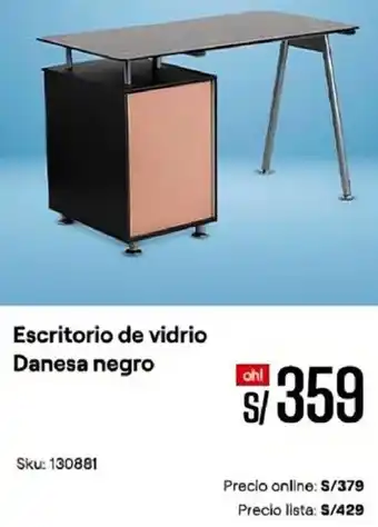 Promart Escritorio de Vidrio Danesa Negro oferta