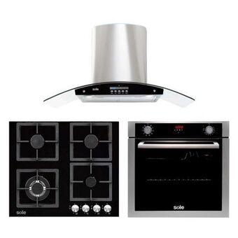 Hiraoka Cocina a gas empotrable sole solco040 4 hornillas + campana extractora sole ture63co 90cm + horno eléctrico empotrable sole s oferta