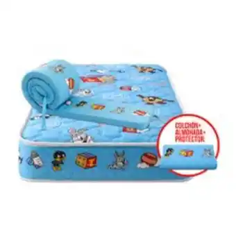 Metro Forli colchón cuna looney tunes baby + almohada + protector de borde para cuna azul oferta