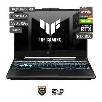 Tottus Laptop asus fa506qm-hn008w amd ryzen™ 7 5800h mobile processor 15.6" 512gb ssd 16gb ddr4 oferta