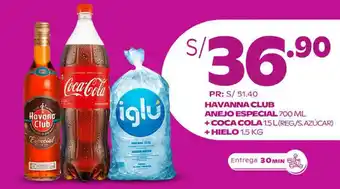 Tambo Havannah Club Añejo Especial 700ml + Coca-Cola 1.5L (reg / s/azúcar) + Hielo Iglu 1.5kg oferta