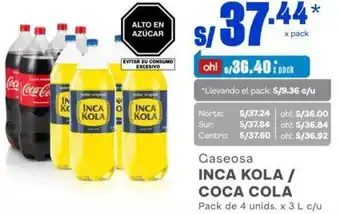 Makro Inca Kola/Coca-Cola Gaseosa 4unids x 3L c/u oferta