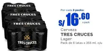 Makro Tres Cruces Cerveza Lager 6 Latas x 355ml c/u oferta