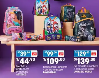 Plaza Vea Mochila + Cartuchera Princesas Artesco oferta