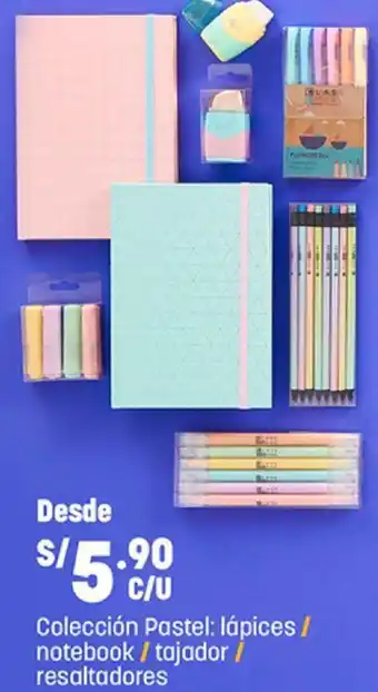 Plaza Vea Colección Pastel: Lápices/ Notebook/ Tajador/Resaltadores oferta