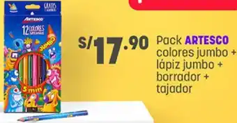 Plaza Vea Pack Artesco Colores Jumbo + Lápiz Jumbo + Norrador + Tajador oferta