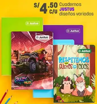 Plaza Vea Cuadernos Justus Diseños Variados oferta