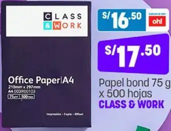 Plaza Vea Papel Bond 75g x 500 Hojas Class & Work oferta