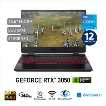 Hiraoka Laptop gamer acer an515-58-54zf 15.6" intel core i5-12500h 512gb ssd 8gb ram rtx3050 oferta