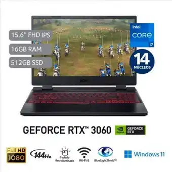 Hiraoka Laptop gamer acer an515-58-75g4 15.6" intel core i7-12700h 512gb ssd 16gb ram rtx3060 oferta