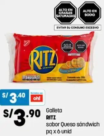 Ritz Galleta Sabor Queso Sándwich 6 unid