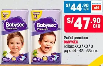Plaza Vea Pañal Premium Babysec XXG/XG/G pq 44-48-58 unid oferta