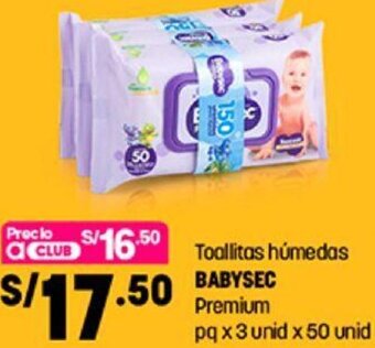 Plaza Vea Toallitas Húmedas Babysec Premium 3 unid x 50 unid oferta