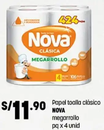 Plaza Vea Papel Toalla Clásico Nova Megarrollo 4 unid oferta