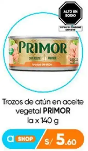 Plaza Vea Trozos de Atún en Aceite Vegetal Primor 140g oferta