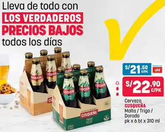 Plaza Vea Cerveza Cusqueña Malta/ Trigo Dorada 6 bt x 310ml oferta