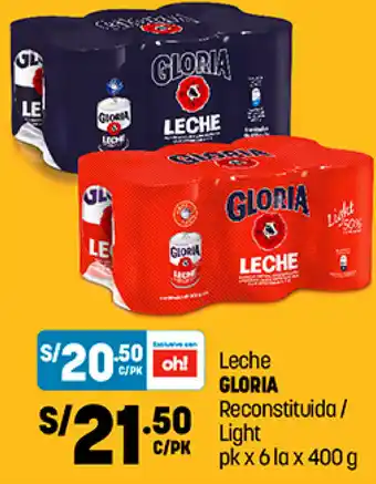Plaza Vea Leche Gloria Reconstituida / Light 6 la x 400g oferta