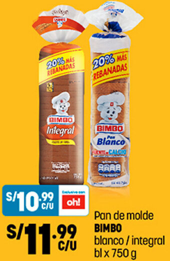 Plaza Vea Pan de Molde Bimbo Blanco/Integral 750g oferta