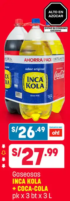 Plaza Vea Gaseosas Inca Kola + Coca-Cola 3bt x 3L oferta