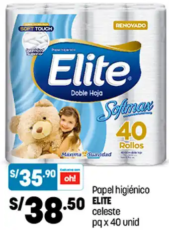 Plaza Vea Papel Higiénico Elite Celeste 40 unid oferta