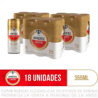 Metro Sixpack x3 cerveza amstel lata 355ml oferta
