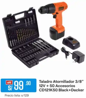 Promart Taladro Atornillador 3/8" 12V + 50 Accesorios CD121K50 Black + Decker oferta