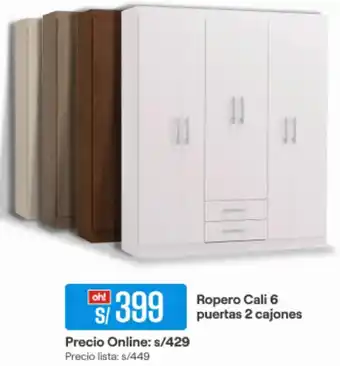 Promart Ropero Cali 6 Puertas 2 Cajones oferta