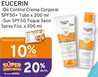 Mifarma Eucerin Oil Control Crema Corporal SPF50+ Tubo x 200ml, Sun SPF50 Toque Seco Spray Fco. 200ml oferta