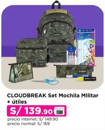 Ripley Cloudbreak Set Mochila Militar + Útiles oferta