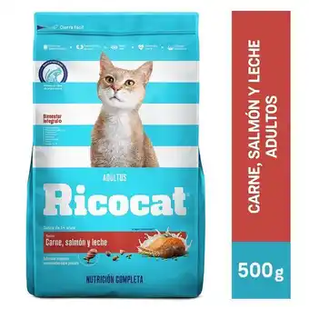 Tottus Comida para gatos adultos ricocat sabor carne salmón y leche 500 g - bolsa 500 g oferta