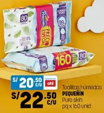 Plaza Vea Toallitas Humedas Pequeñin Pure Skin 160 unid oferta