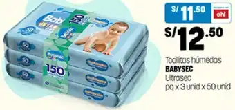 Plaza Vea Toallitas Húmedas Babysec Ultrasec 3unid x 50unid oferta