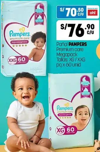 Plaza Vea Pañal Pampers Premium Care Megapack XG/XXG 60 unid oferta