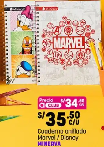 Plaza Vea Cuaderno Anillado Marvel/ Disney Minerva oferta