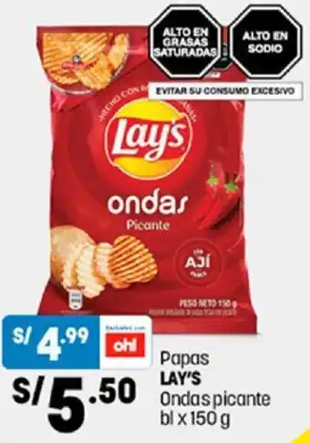 Plaza Vea Papas Lay's Ondas Picante 150g oferta
