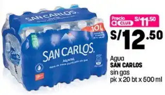 Plaza Vea Agua San CArlos Sin Gas 20bt x 500ml oferta