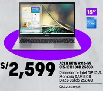 Plaza Vea Acer Note A315-59 Ci5-12th 8GB 256GB oferta