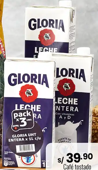 Plaza Vea Leche Gloria UHT Entera 3 cj x 1L oferta