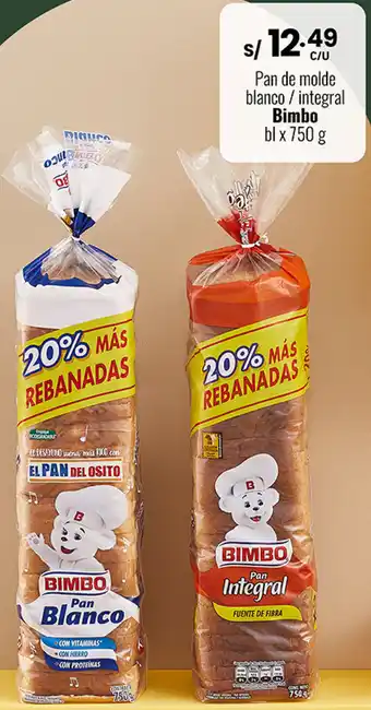 Plaza Vea Pan de Molde Blanco/ Integral Bimbo 750g oferta