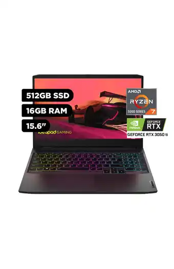 Tiendas EFE Laptop ideapad gaming 3i 15.6" windows 11 amd ryzen 7 5800h 16gb 512gb ssd nvidia rtx3050 82k2009vlm oferta