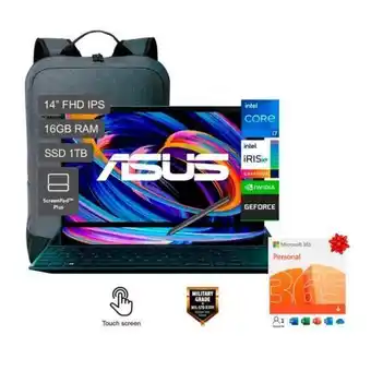 Hiraoka Laptop asus zenbook duo ux482egr-hy335w 14" intel core i7-1195g7 1tb ssd 16gb ram + microsoft 365 personal (esd) - 15 meses oferta