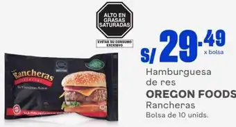 Makro Oregon Foods Hamburguesa de Res Rancheras 10unids oferta