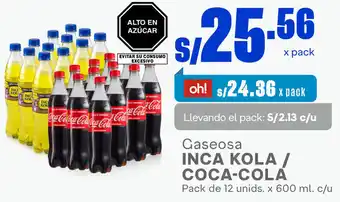 Plaza Vea Gaseosa Inca Kola/Coca-Cola 600ml oferta